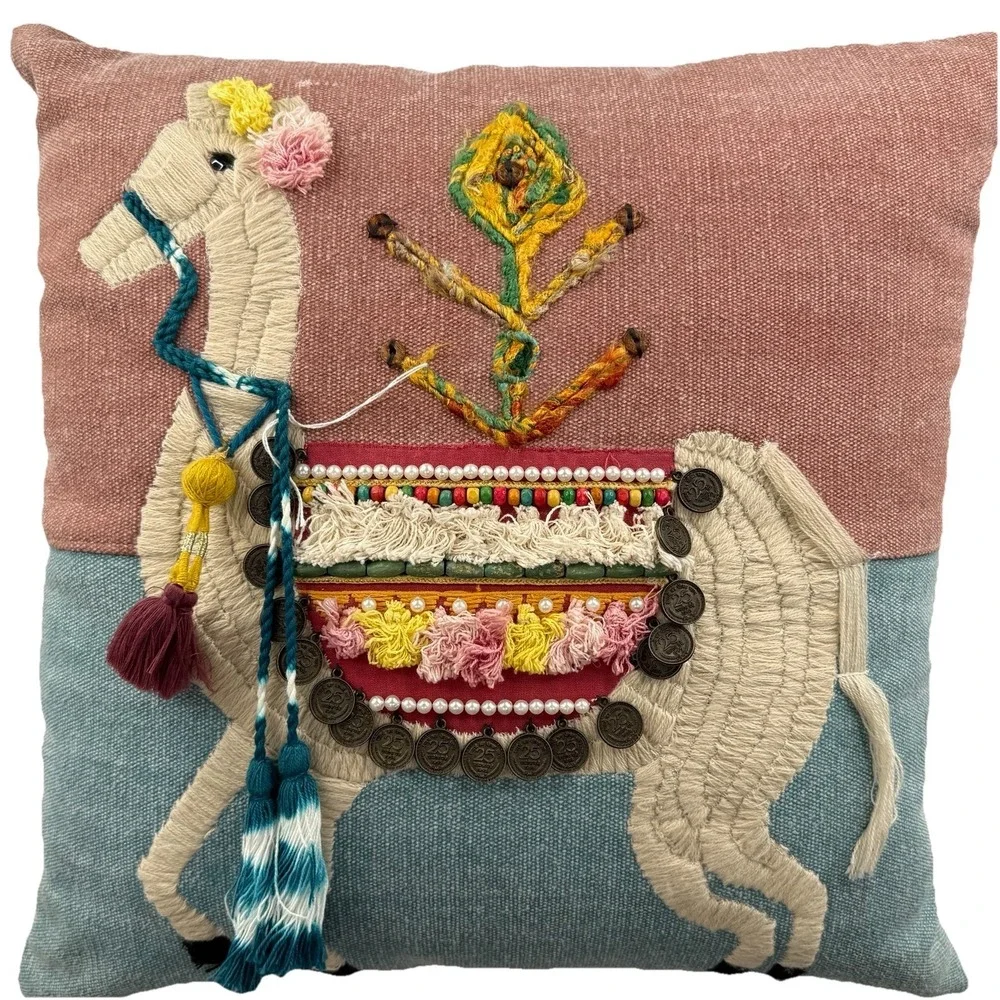 Eastern Escape World Traveler,‎ BOHO Embroidered Llama Pillow With Tassels.